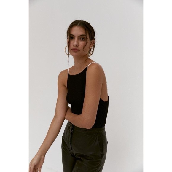 Musier Paris NWT Iconic Lena Pearl Tank Top in Black Size 38/Small - Picture 5 of 16